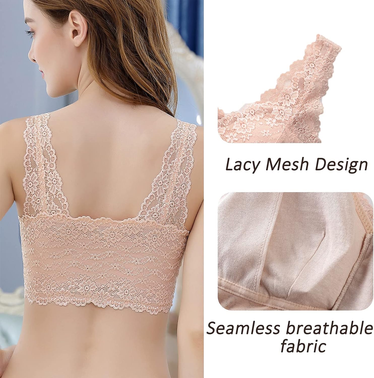 3. Lacy Mesh Design 4. Seamless breathable fabric
